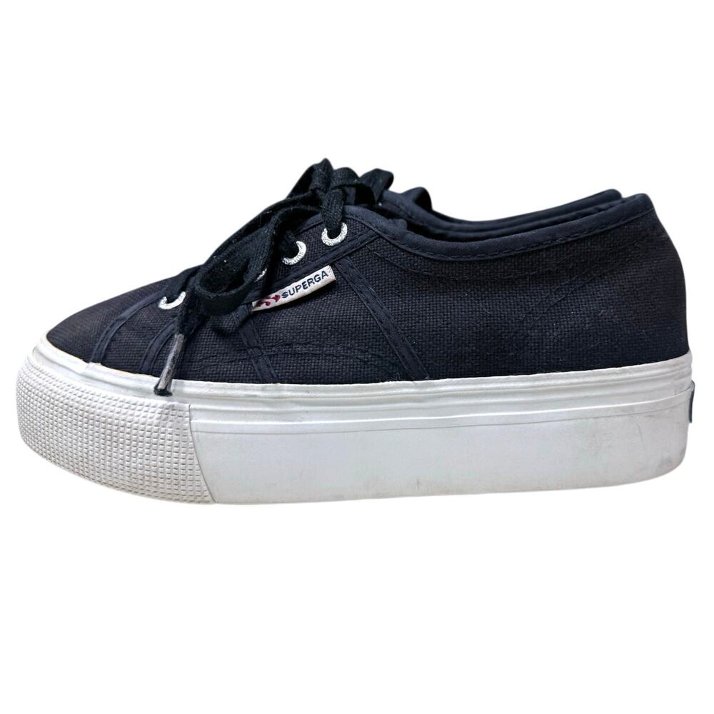 Superga Black 1.5'' Platform Shoes Low Top Lace Up Sneakers Womens Size 7